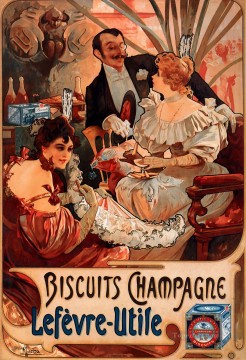  tinto Pintura - Galletas ChampagneLefevreUtile 1896 Art Nouveau checo distintivo Alphonse Mucha